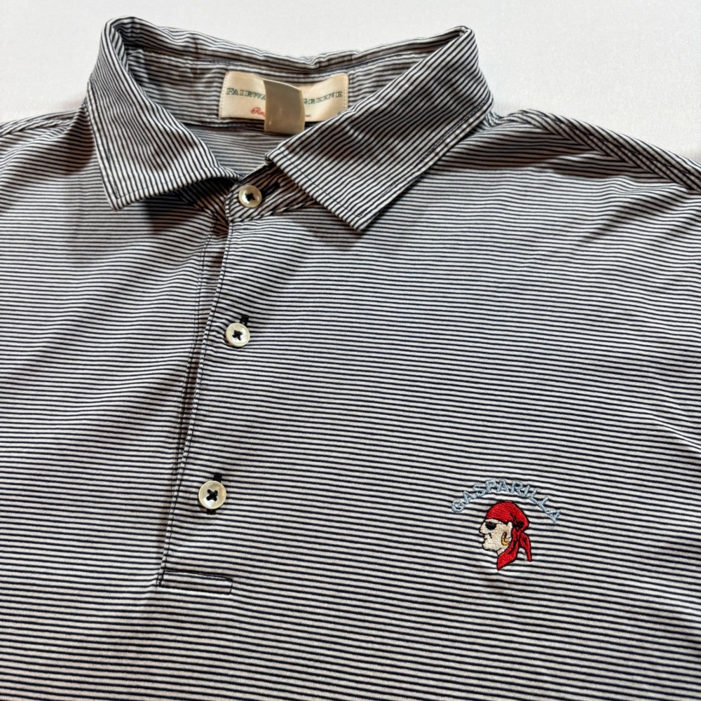 Fairway & Greene Polo Shirt Mens Large L Navy Stripe Gasparilla Cotton Golf